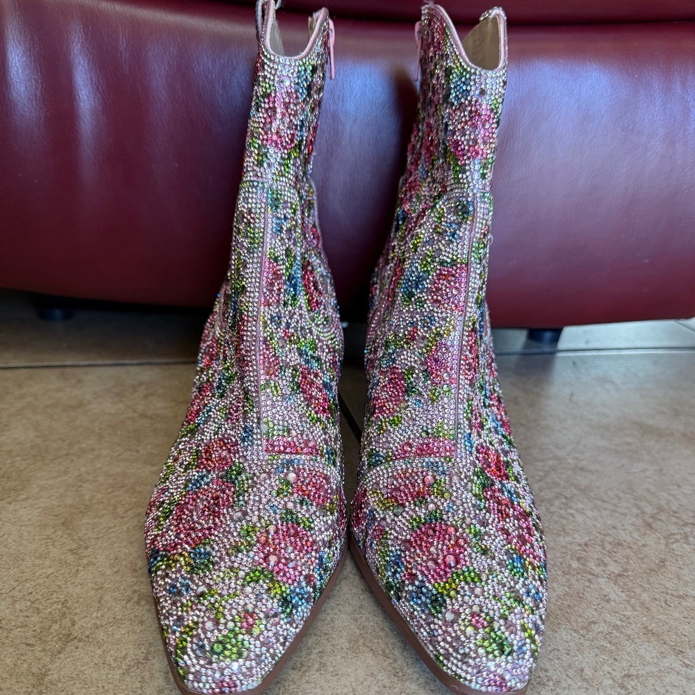 SHOWCASED in the HULU Series High Potential Betsey Johnson  Crystal Boots SZ 11